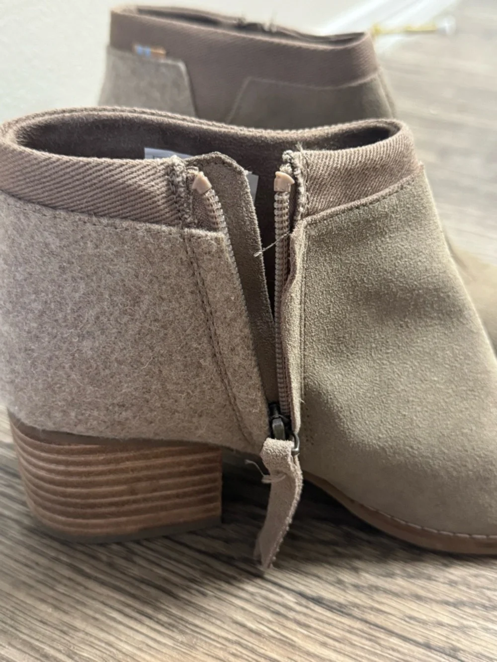 Women's Taupe Suede Ankle Bootie with Block Heel - Picture 4 of 4